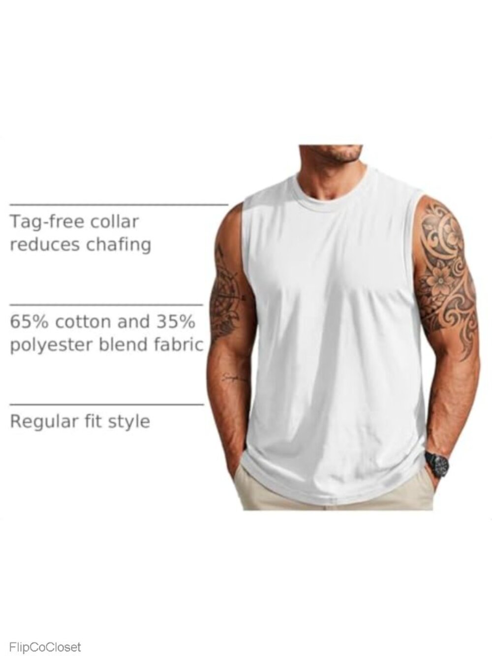 Men's Cotton Sleeveless Workout Tank Top Moisture Wicking Gym Muscle Shirt - Picture 3 of 6